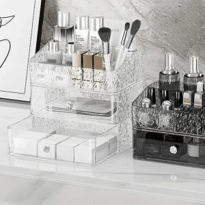 2023Simple Modern Multi-Functional Multi-Layer Desktop Transparent Shelving Compartments for Office Supplies and Cosmetics Boxes